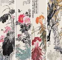 徐家昌 四时花卉 四屏